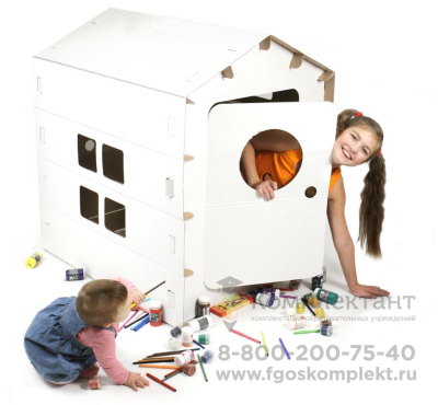 Картонный домик для детей из белого картона 